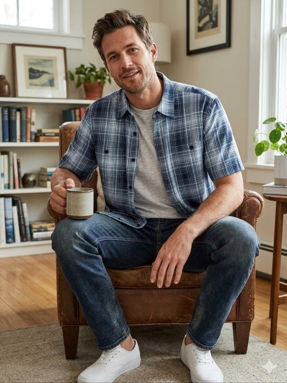 Orvis Classic Collection Blue and White Checkered Button-Down Shirt